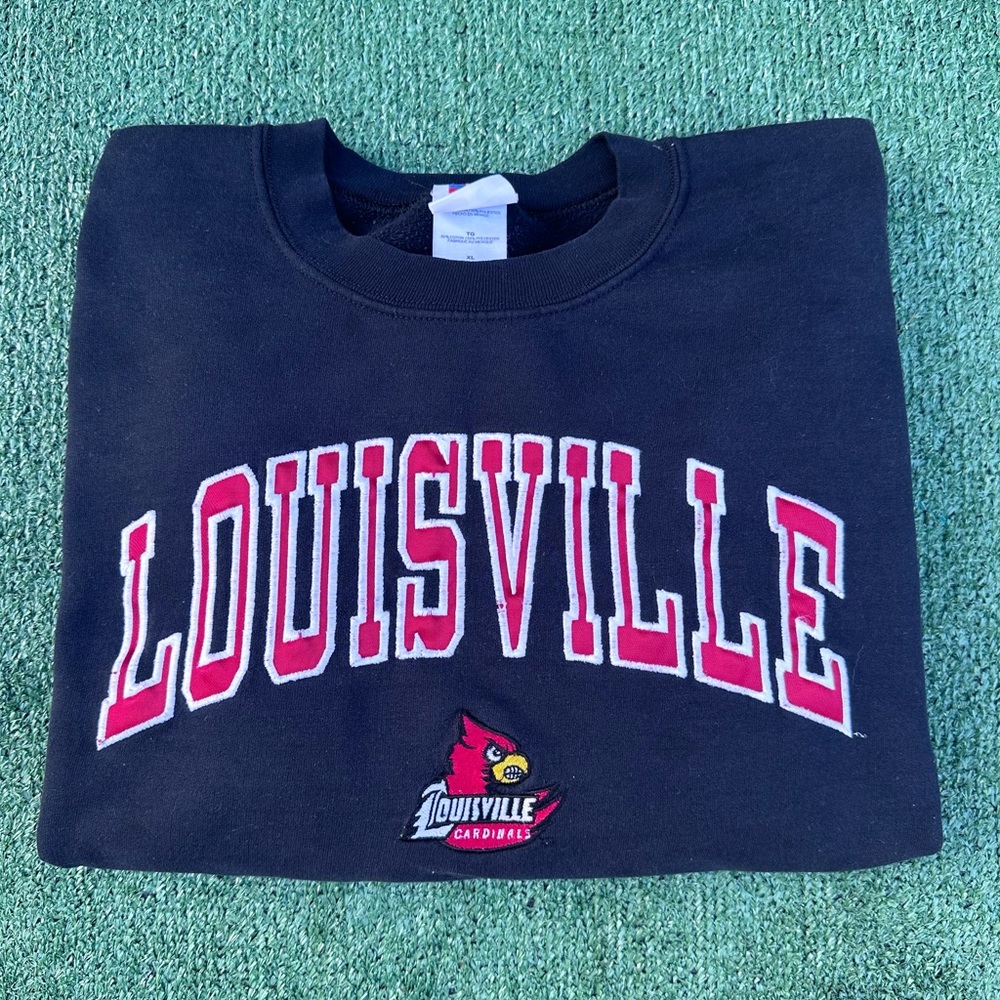 University of Louisville Cardinals Black Crewneck Sweatshirt Size XL